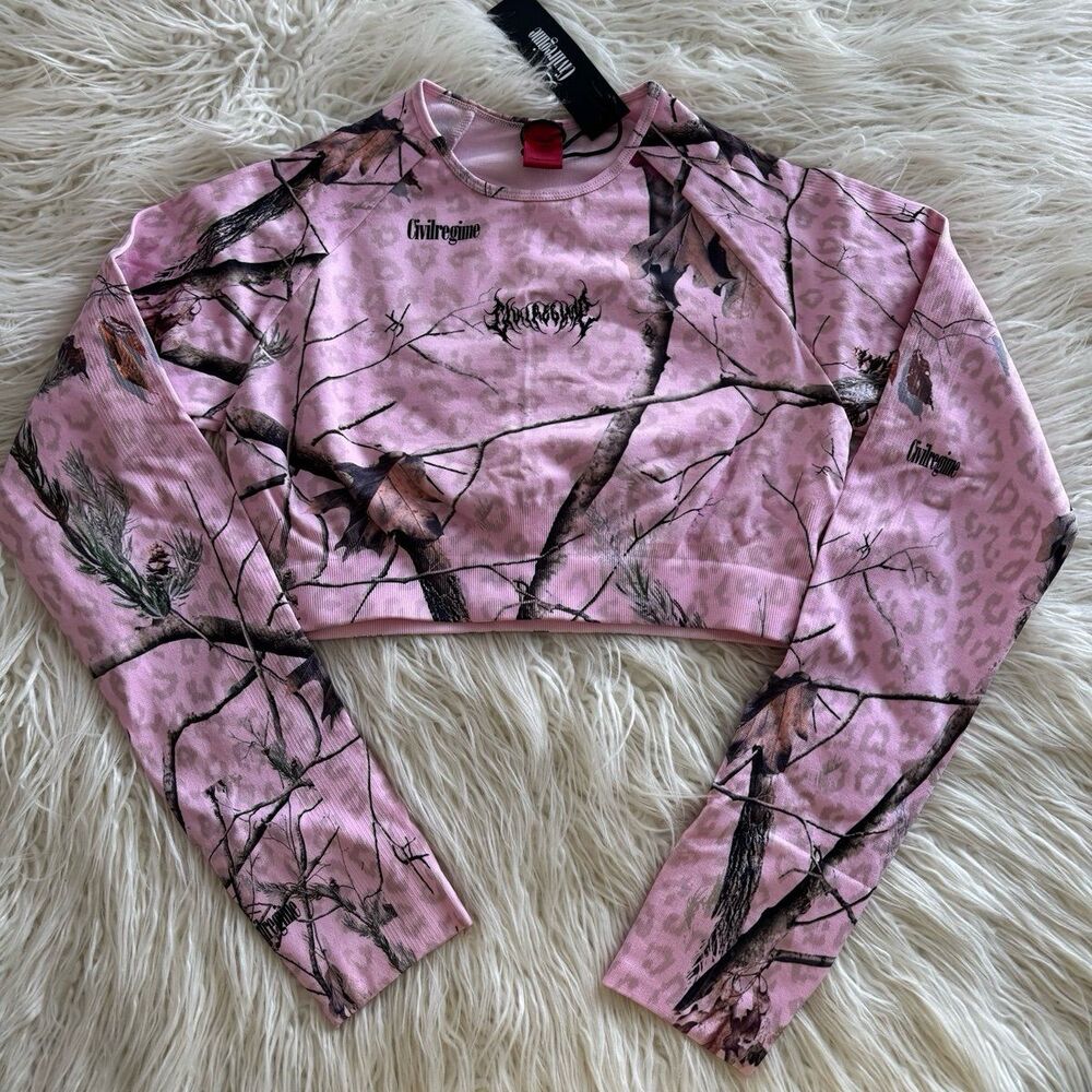 Civil Regime Concrete Forest Seamless Top Baby Pink Real Leopard Camo XL - Picture 2 of 12